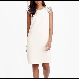 White J Crew shift dress with lace cap sleeves